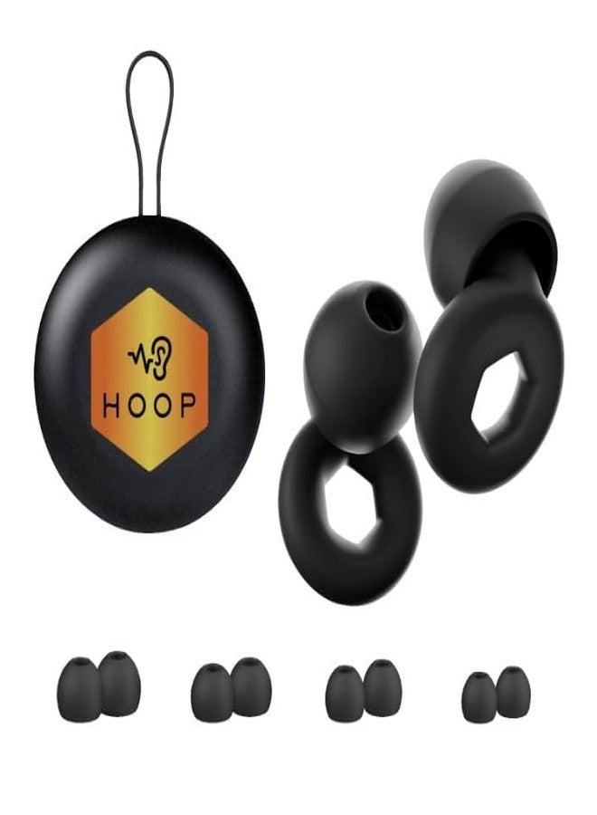 Hoop Ear Plugs for Quiet Noise Reduction - Reusable Earplug Hearing Protection - Soft Silicone for Sleep, Travel, Noise Sensitivity, Meditation - 8 Ear Tips in XS/S/M/L - Noise Canceling - Black - Image 2